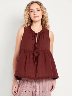 Old Navy Sleeveless Tie-Front Peasant Top -  Red/Brown Size XL